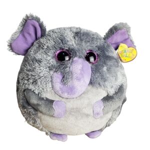 Ty Beanie Ballz Thunder the Elephant Gray Purple Round Plush Stuffed Animal 9"
